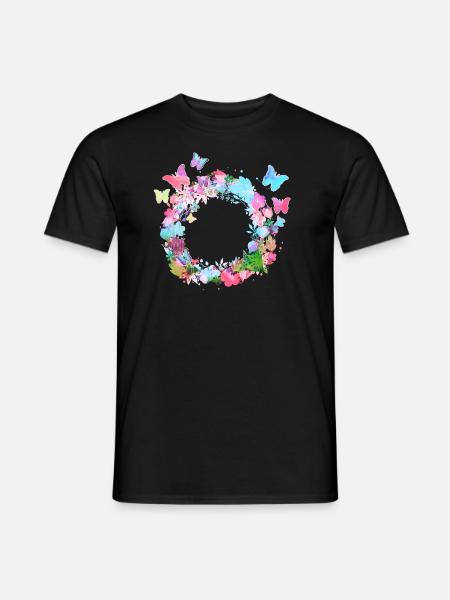 couronne de fleurs,vide, couronne,fleurs,papillons - T-shirt homme - noir
