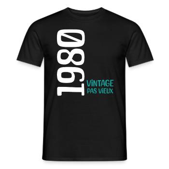 Anniversaire 1980 vintage 1980 - T-shirt homme - noir - Devant - AI Model Male 178 light (178cm)
