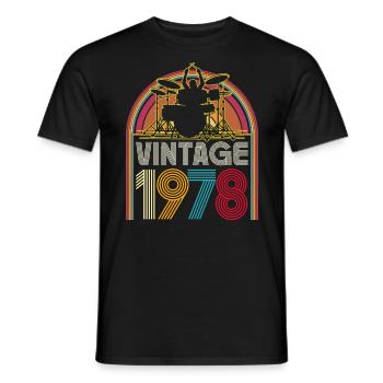 Vintage 1978 musician drummer 45 years anniversary - Men's T-Shirt - black - Front - AI Model Male 178 light (178cm)