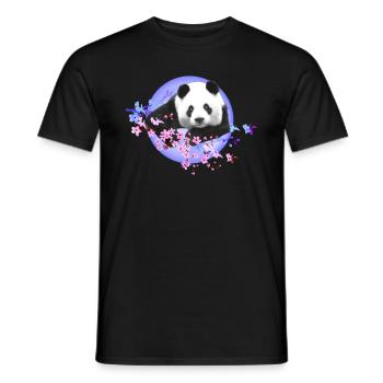 Panda,Panda Bear,Colorful,Graffiti,Painting,Cherry Blossom - Men's T-Shirt - black - Front - AI Model Male 178 light (178cm)
