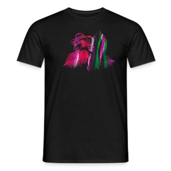 Fleur, Lotus, Tropical, Peinture, Blanc, Palmier - T-shirt homme - noir - Devant - AI Model Male 178 light (178cm)