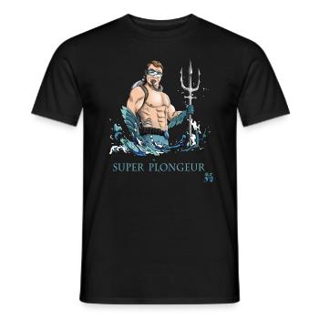 superhéro plongée sous marine : SUPER PLONGEUR - T-shirt homme - noir - Devant - AI Model Male 178 light (178cm)