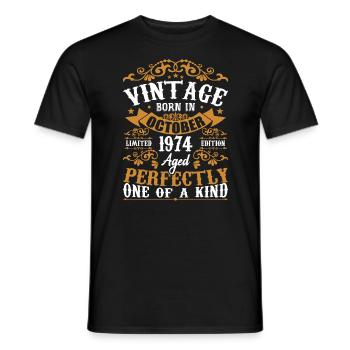 October 1974 Birthday Gift 1974 October - Men's T-Shirt - black - Front - AI Model Male 178 light (178cm)