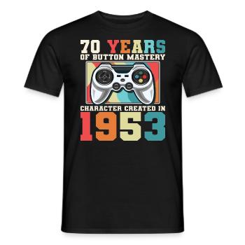 Geek Level 70 Anniversary Gamer 70 Years - Men's T-Shirt - black - Front - AI Model Male 178 light (178cm)