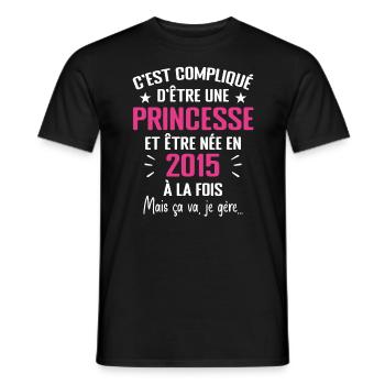 Princesse Née en 2015 - Cadeau D'anniversaire 2015 - T-shirt homme - noir - Devant - AI Model Male 178 light (178cm)