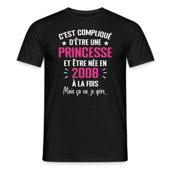 Princesse Née en 2008 - Cadeau D'anniversaire 2008 - T-shirt homme - noir - Devant - AI Model Male 178 light (178cm)