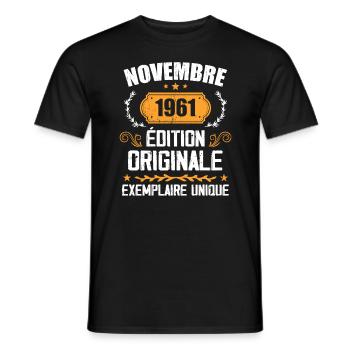 Cadeau D'anniversaire En Novembre 1961 - 1961 - T-shirt homme - noir - Devant - AI Model Male 178 light (178cm)