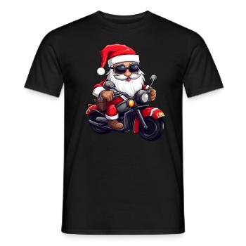 Funny Santa Claus gnome on a motorbike - Men's T-Shirt - black - Front - AI Model Male 178 light (178cm)