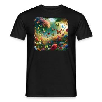 Peinture vivante papillons flore faune - T-shirt homme - noir - Devant - AI Model Male 178 light (178cm)