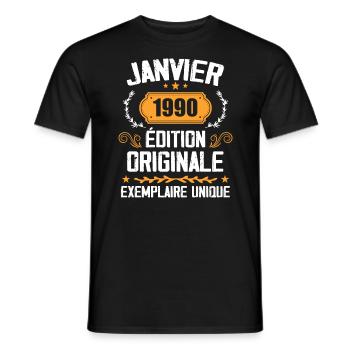 Anniversary Vintage Gift January 1990 - 1990 - Men's T-Shirt - black - Front - AI Model Male 178 light (178cm)