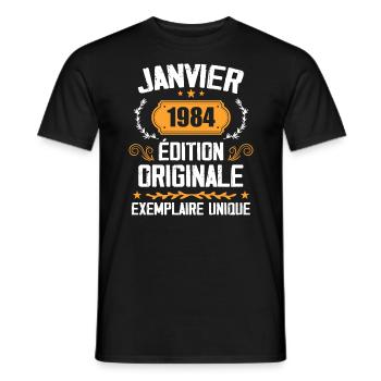 Anniversaire Cadeau Millésime Janvier 1984 - 1984 - T-shirt homme - noir - Devant - AI Model Male 178 light (178cm)