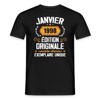 Anniversaire Cadeau Millésime Janvier 1998 - 1998 - T-shirt homme - noir - Devant - AI Model Male 178 light (178cm)