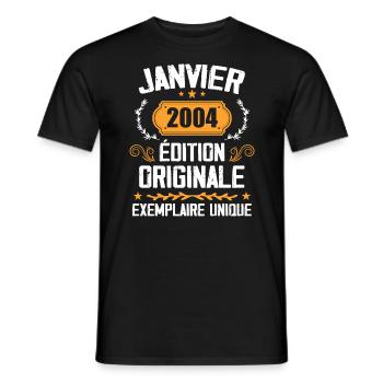 Anniversaire Cadeau Millésime Janvier 2004 - 2004 - T-shirt homme - noir - Devant - AI Model Male 178 light (178cm)