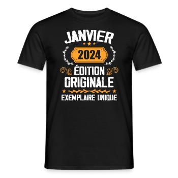 Anniversaire Cadeau Millésime Janvier 2024 - 2024 - T-shirt homme - noir - Devant - AI Model Male 178 light (178cm)