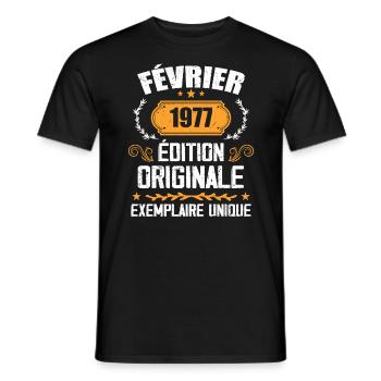 Cadeau 47e Anniversaire Nées En Février 1977 - T-shirt homme - noir - Devant - AI Model Male 178 light (178cm)