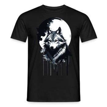 Wolf,Moon,Landscape,Ink,Painting - Men's T-Shirt - black - Front - AI Model Male 178 light (178cm)