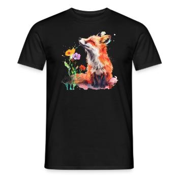 Watercolor Fox, Fox - Men's T-Shirt - black - Front - AI Model Male 178 light (178cm)