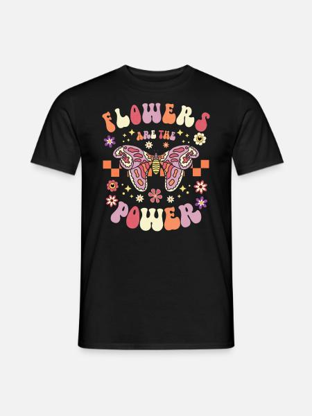 Retro Schmetterlingsblumen 70er und 80er Jahre - Männer T-Shirt - Schwarz