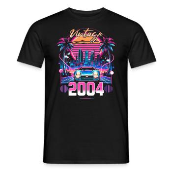 Synthwave Retro 20th Anniversary 2004 - Men's T-Shirt - black - Front - AI Model Male 178 light (178cm)