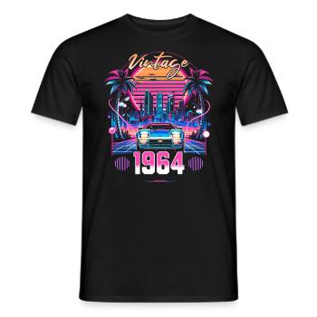 Synthwave Retro 60th Anniversary 1964 - Men's T-Shirt - black - Front - AI Model Male 178 light (178cm)