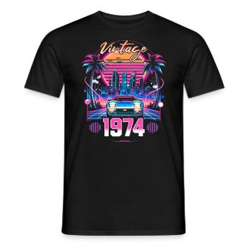 Synthwave Aesthetic 1974 50th Birthday - Men's T-Shirt - black - Front - AI Model Male 178 light (178cm)
