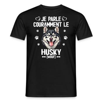 Parler Le Husky Humour Chien - T-shirt homme - noir - Devant - AI Model Male 178 light (178cm)