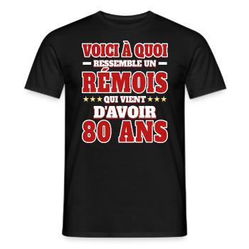 Supporter De Reims Anniversaire 80 Ans - T-shirt homme - noir - Devant - AI Model Male 178 light (178cm)