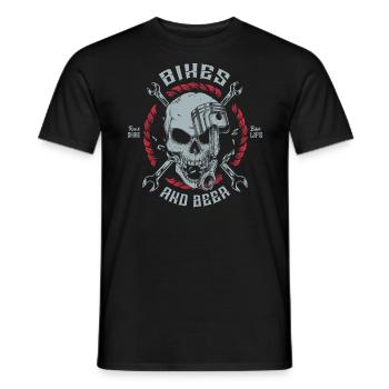 Bikes and Beer Skull Motif - Men's T-Shirt - black - Front - AI Model Male 178 light (178cm)