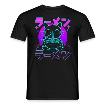 Rétro Kawaii Chat Mangeant Ramen - T-shirt homme - noir - Devant - AI Model Male 178 light (178cm)
