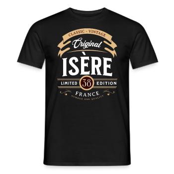Vintage Isère Département France - T-shirt homme - noir - Devant - AI Model Male 178 light (178cm)