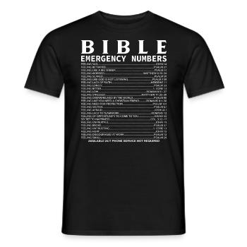Bible Numbers Emergency Travel Christian - Men's T-Shirt - black - Front - AI Model Male 178 light (178cm)