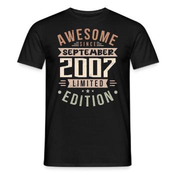 2007 September Birthday Born September 2007 - Men's T-Shirt - black - Front - AI Model Male 178 light (178cm)