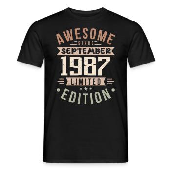 1987 September Birthday Born September 1987 - Men's T-Shirt - black - Front - AI Model Male 178 light (178cm)