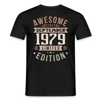 1979 September Birthday Born September 1979 - Men's T-Shirt - black - Front - AI Model Male 178 light (178cm)