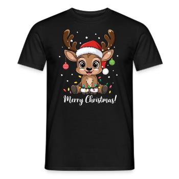 Renne Noël drôle mignon Joyeux Noël - T-shirt homme - noir - Devant - AI Model Male 178 light (178cm)