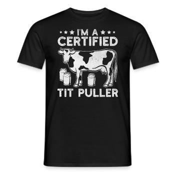 Zertifizierter Tittenzieher Kuh Melker Landwirt - Männer T-Shirt - Schwarz - Vorne - AI Model Male 178 light (178cm)