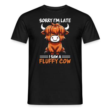 Sorry Im Late I Saw a Fluffy Cow Cute Highland Cow - Men's T-Shirt - black - Front - AI Model Male 178 light (178cm)