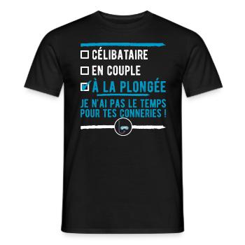 "célibataire à la plongée" t-shirt humour plongée - T-shirt homme - noir - Devant - AI Model Male 178 light (178cm)