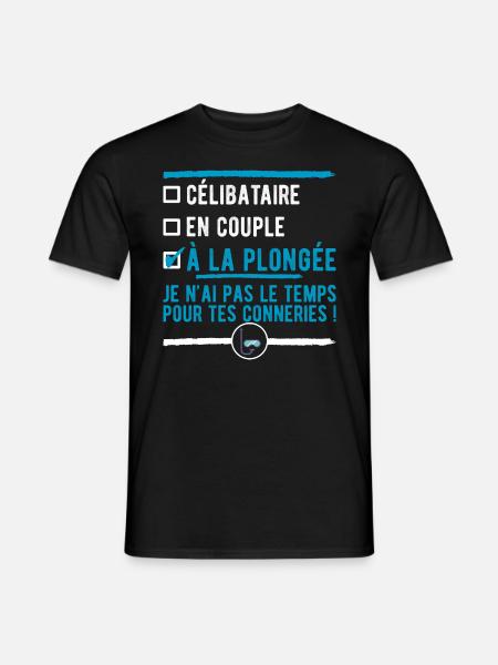 "célibataire à la plongée" t-shirt humour plongée - T-shirt homme - noir