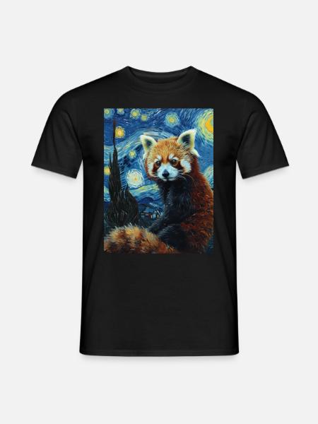 roter panda, van gogh, sternennacht - Männer T-Shirt - Schwarz
