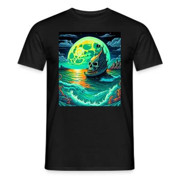 Piratenschiff mit Totenkopf bei Vollmond - Männer T-Shirt - Schwarz - Vorne - AI Model Male 178 light (178cm)