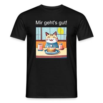 Glückliche Katze beim Essen - Männer T-Shirt - Schwarz - Vorne - AI Model Male 178 light (178cm)