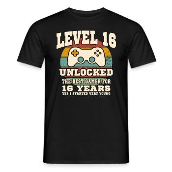 Niveau 16 débloqué - anniversaire 16 ans - T-shirt homme - noir - Devant - AI Model Male 178 light (178cm)