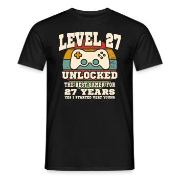 Niveau 27 débloqué - anniversaire 27 ans - T-shirt homme - noir - Devant - AI Model Male 178 light (178cm)
