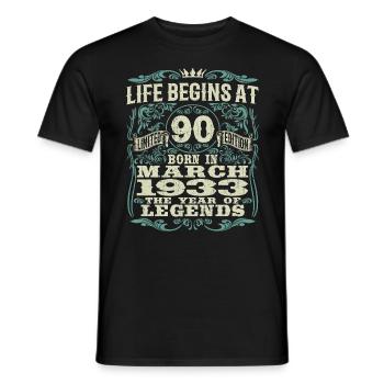 90 Jahre alt - Geburtstag 1933 - März 1933 geboren - Männer T-Shirt - Schwarz - Vorne - AI Model Male 178 light (178cm)