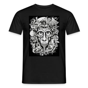 [MB] "Wise Look" Pensive Monkey - Men's T-Shirt - black - Front - AI Model Male 178 light (178cm)