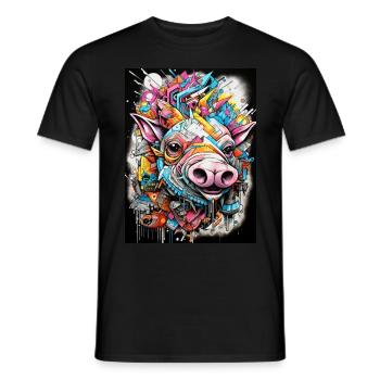 [MB] Pink Boar Adventure - Men's T-Shirt - black - Front - AI Model Male 178 light (178cm)