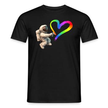 Astronaut sprays LGBTQ heart graffiti - Men's T-Shirt - black - Front - AI Model Male 178 light (178cm)
