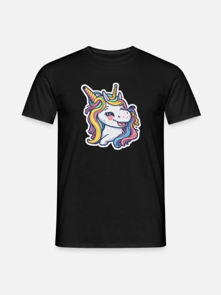 Unicorn Rainbow Einhorn Comic Cartoon - Männer T-Shirt - Schwarz