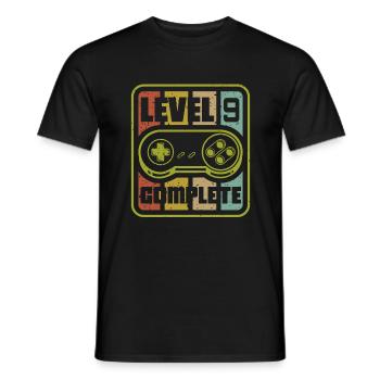 Level 9 Complete Gamer 9th Birthday Gaming - Men's T-Shirt - black - Front - AI Model Male 178 light (178cm)